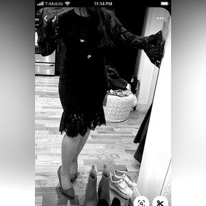 Black designer lace dress in classic minimalist style - M, NWOT